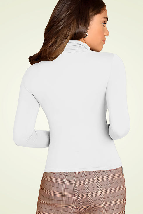 Women White Highneck Full Sleeves T-Shirt